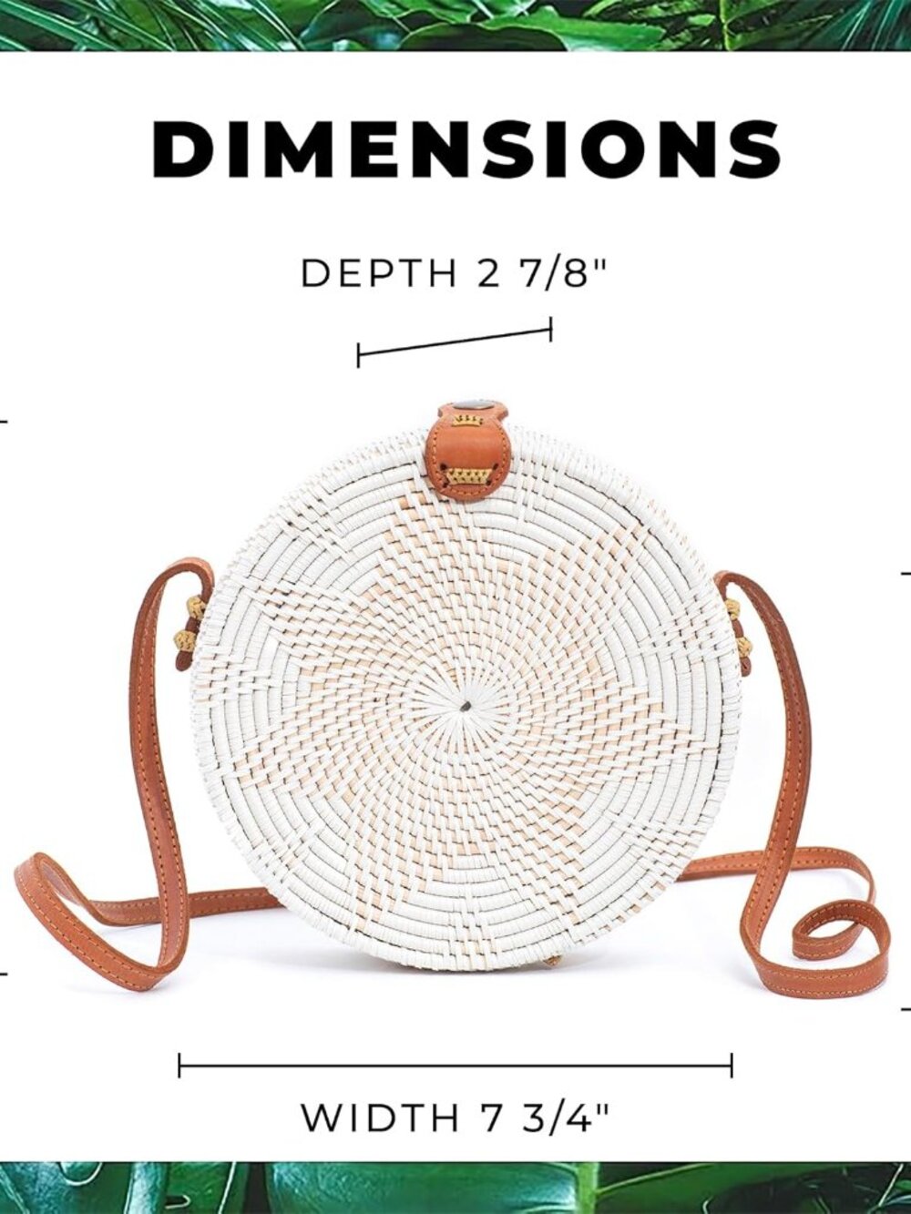 Round Rattan Bag for Women - Handmade Straw Bags - Wicker Purse - Brown White Ci - Picture 5 of 6